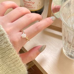Tiktok 🔥Elegant Women White Camellia Ring Retro Flower Adjustable Opening Rings Korean Party Wedding Jewelry Gift