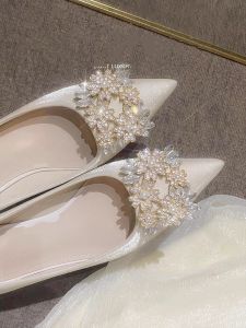 Elegant Satin Flat Wedding Shoes Womens New 2025 Pearlescent Dazzling Silk Slip-On Shoes Comfortable Single Shoes for Bridesmaids