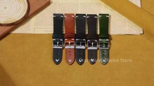 Oil Wax Genuine Calfskin Watch Strap 18mm 20mm 22mm Universal Replacement Vintage Leather Wrist Belt Butterfly Buckle Waterproof
