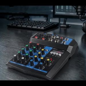 BOMGE | 4 Channel Mini Audio Mixer Console Bluetooth USB Sound Card Low‑Noise Reverb & EQ Control for Karaoke Live Home Studio