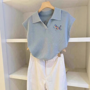 DUOFEIYAN | Blue Zebra Ice Silk Knit Polo Shirt