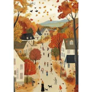 Bandai | Oil Painting by Number Kit Halloween Ghost Town Autumn for Adults Canvas Abstract Landscape Wall Art Home Decor Gift
