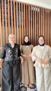 GAUDY FASHION - Irene Setelan Celana Kulot Bahan Katun Linen Rami Motif Bordir Lengan 3/4 Oneset 2in1