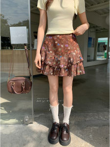 Váy Ngắn Xếp Ly Họa Tiết Hoa Cạp Cao Cổ Điển Váy Ngắn Xếp Ly Polyester Streetwear Váy Ngắn Không Đường May Bên Trong