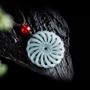 TIMESWIND with Certificate Lucky Natural Jade Green Hollow Wheel Pendant Necklace Women Y1N