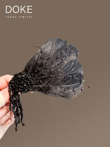 Elegant Black Feathers Hair Clips for Women Autumn Winter New Style Side Bangs Duckbill Hair Clips Fashionable Hair Accessories