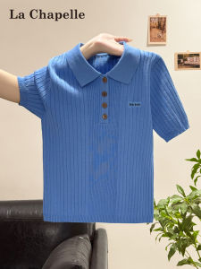 La Chapelle | Blue Polo Neck Striped Short Sleeve T-Shirt Slim Fit
