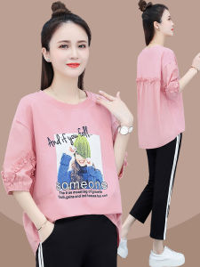 Summer 2025 Womens Casual Floral Print Half Sleeve T-Shirt Loose Fit Versatile Short Sleeve Top High Collar Korean Style