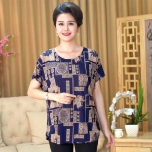 New Womens Printed Shirt Pink Green Red High Grade Round Neck T-shirt Top