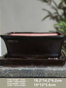 Purple Sand Flower Pot Rectangular Oval Ceramic Bonsai Pot with Tray and Base for Looking for Pottery Township Desktop Pot