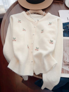 Áo Khoác Len Cardigan Dệt Kim Màu Đỏ Kiểu Pháp Ngọt Ngào Mới Cho Nữ Mùa Xuân Thu Dáng Rộng Thoải Mái Cổ Tròn Dài Tay