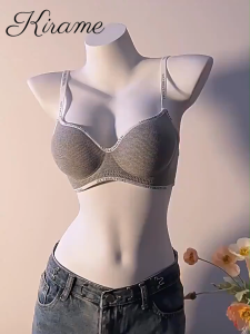 KIRAME Fashion Letter 3CM Thick Cup Bra Women Small Chest Bras Sport Style Hot Seamless Soft Support Brassiere Wireless Push Up Brassiere 32-38 AB