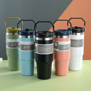 Outdoors Thermos Cup Tumbler Cup with Straw Vacuum Water Bottle Cool Ice Cup 304 Stainless Steel Drinking Sport Coffee Pitcher 保温杯/水杯