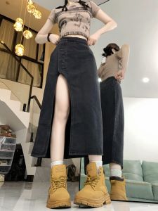 Váy Mini Denim Cạp Cao Không Đều Cho Nữ Mùa Xuân 2024 Váy Mini Không Đều Cạp Cao Dài Vừa Phải Váy Midi Che Mông