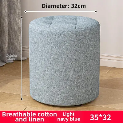 NUODIQI | Solid Wood Small Stool Fabric Round Footstool for Home Entryway
