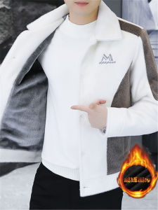 Spring and Autumn Men Mink Fur Jacket Lapel with Velvet Trendy Thickening Short Trench Coat Mens Youth Woolen Outwear