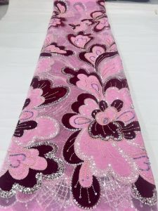 Nigerian Velvet Embroidery Lace Fabric African French Sequin Beaded Tulle Dress Sewing New 2026 AT2931