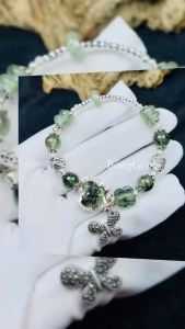 vòng tay nữ đá thạch anh tóc xanh tự nhiên vip mix charm bạc cao cấp cỏ 4 lá thạch anh tóc xanh vip và charm bướm hồ điệp thạch anh tóc xanh vip bọc bạc vòng tay đá phong thủy hợp mệnh hỏa mệnh mộc trang sức thiết kế đủ hóa đơn thẻ bảo hành