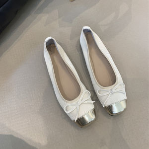 สไตล์ฝรั่งเศส นุ่ม รองเท้าบัลเล่ต์ด้านล่าง ผู้หญิง หลากหลาย รองเท้าส้นเตี้ยอ่อนโยนหัวเหลี่ยม รองเท้ายาย หนัง รุ่นปมผีเสื้อ