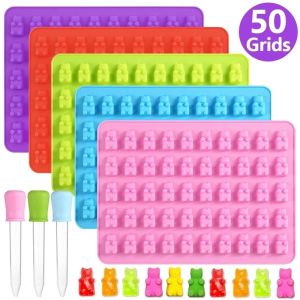 50 Lưới GẤU Gummy Khuôn dễ thương Silicone Gấu Khuôn Làm Thạch Với Miễn Phí Dropper Kẹo Kẹo mềm sô-cô-la Khuôn DIY nướng trang trí Công Cụ