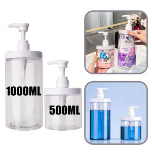 500/1000ml Transparent Pump Bottle Dispenser Wide Mouth Clear Shower Bottles PET Refillable Storage Bottle for Shampoo Conditioner Lotion