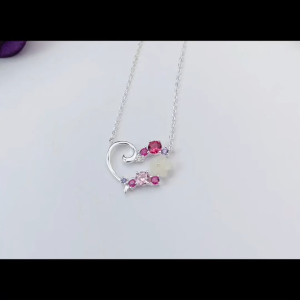 SilverWholesale #PH354 Romantic Love & Floral Design Necklace Set – Platinum Plated 925 Silver with CZ