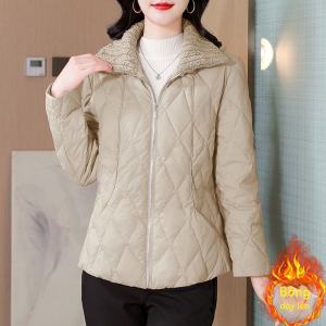 Thoải Mái Nhẹ Mền Chần Bông Cotton Vải Bông Áo Khoác Nữ Mùa Đông Dày Dặn Cotton Vải Bông Lông Vũ Áo Khoác Cỡ Ngắn Cỡ Lớn Khóa Kéo Đóng Màu Nguyên Chất