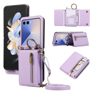 szhaiyu | Lanyard Ring Holder Zipper Cards Solt Wallet Leather Phone Case for Samsung Galaxy Z Flip 8 7 6 5 4 3 5G Flip7FE Crossbody Cover