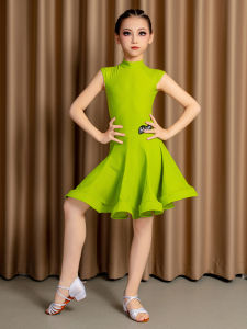 Bộ Trang Phục Khiêu Vũ Latin Mùa Hè Mới Cho Trẻ Em Nữ Chuyên Nghiệp Không Tay Hở Vai Váy Khiêu Vũ Thi Đấu