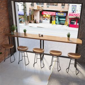 Solid Wood Bar Table Home Balcony Narrow Table Tea Shop Bar High Table Chair Combination Commercial Long Table