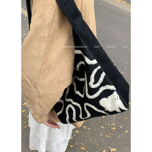 Casual Canvas Tote Bag Womens Autumn Winter Large Capacity Underarm Bag College Style Single Shoulder Bag Trendy And Stylish