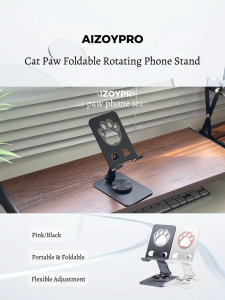 AizoyPro Aluminum Phone Stand 360° Rotating Foldable Adjustable Desktop Phone Holder Portable Slim Non-Slip Metal Stand for iPhone Samsung Xiaomi Huawei Smartphones Multi-Angle Viewing Stand for Home Office Travel