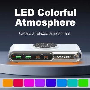 แท่นชาร์จ USB C 5ใน1พร้อมไฟ LED Colour 72W 4พอร์ตสถานีชาร์จไร้สาย USB PD 45W ที่ชาร์จความเร็วสูง