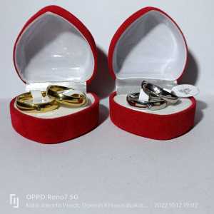 Cincin Kawin Udah Dapat 2 Pcs Cincin Berlapis Emas 24K Polos Mata silver Bisa COD
