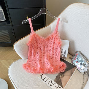 Lace Trim Camisole Tank Top Womens Knitted Innerwear Outerwear Short Style Polyester Fiber Spring Summer Fashion Elements