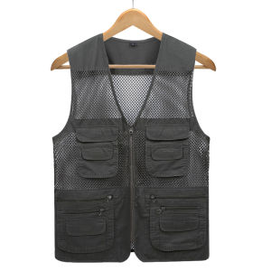 เสื้อกั๊กทำงานแบบลำลองสำหรับผู้ชาย แห้งเร็ว หลายกระเป๋า ฤดูร้อน ฤดูใบไม้ผลิ ฤดูใบไม้ร่วง เสื้อกั๊กแบบมีฮู้ด คอวี แขนยาว