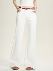 กางเกงยีนส์ทรงตรงสีขาว Cchun Pure Straight Leg Loose Wide Leg Pants ทรงหลวมเอวกลาง กางเกงขายาวสำหรับผู้หญิงในฤดูใบไม้ผลิและฤดูร้อน