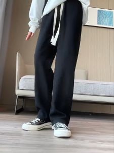 Quần ống suông nữ chất gân tăm mát quần ống rộng lưng cao  cạp co giãn dáng thụng mềm