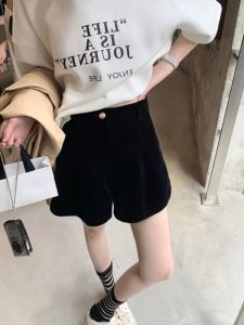 LUOFEN | High Waist Velvet Shorts Womens Autumn Winter New Style Little Fragrance Wind Casual Wide Leg Pants For Boots Outerwear