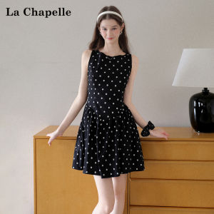 La Chapelle | Đầm A-Line Không T Tay Đen Chấm Bi Mùa Hè