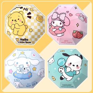 Sanrio Kawaii Pochacco Umbrella UV Protection Sunny and Rainy Dual-use Cinnamoroll Kuromi My Melody Folding Automatic Black Coating Bumper Cloth Gifts