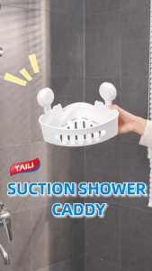 TAILI Suction Corner Shower Caddy Bathroom Shower Shelf Storage Basket Wall Mounted Organizer for Shampoo Conditioner Plastic Shower Rack for Kitchen & Bathroom Drill-Free Removable (free 2pc suction cups)
