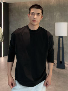 เสื้อยืดคอกลมแขนยาวทรงหลวมสไตล์อเมริกันสำหรับผู้ชาย ทรงหลวม ทรงปกติ แฟชั่นฤดูใบไม้ร่วง เสื้อคลุมกีฬาคอกลม