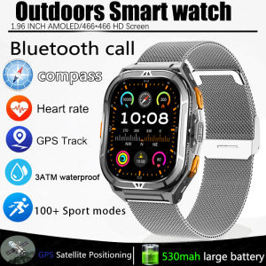 2025 New GPS Smart Watch Men 1.96-inch HD AMOLED Screen Compass Bluetooth Call 5ATM Waterproof Sport Smart Watch for Android iOS