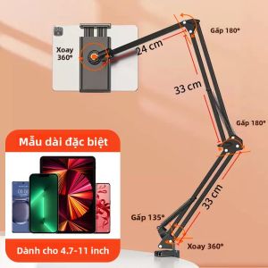 Giá Đỡ Máy Tính Bảng Cánh Tay Kim Loại 90cm 360 °   Giá Đỡ Giường Xoay Cho iPad & Điện Thoại Giá Đỡ Máy Tính Bảng 45-11 Inch Cho Giường