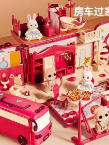 รถเมล์ขนส่งเด็ก Pony-river แบบจำลองที่ทำจาก ABS ที่ปลอดภัยสำหรับเด็กอายุ 3-12 ปี บ้านเล่นการ์ตูน ของขวัญสำหรับเด็กผู้หญิง