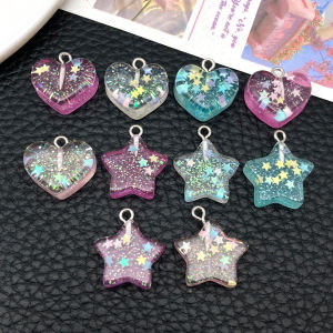 10pcs Resin Simulated Transparent Glitter Sequins Small Hearts and Stars Earring Keychain Charms DIY Accessories.