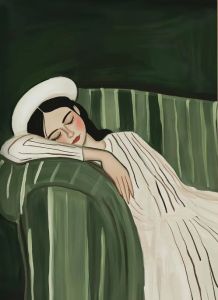 Nordic Style Emerald Green Stripes Casual Girl Canvas Wall Art Painting Modern Abstract Female Minimalist Posters for Home Decor