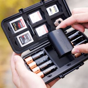 JJC Multi-Function Battery&Memory Card Case EVA Hard Shell For Stoage Sony NP-FZ100Fujifilm NPW235Nikon EN-EL1PANSONIC DMW-BLF19Olympus BLX-1 Batteries and Holds up to 6 SD Cards6 CFexpress Type-B/XQD Cards5 CFexpress Type-A Cards