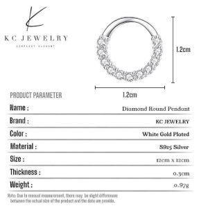 KC Jewelry S925 Silver - White Gold Plated Diamond Round Pendant